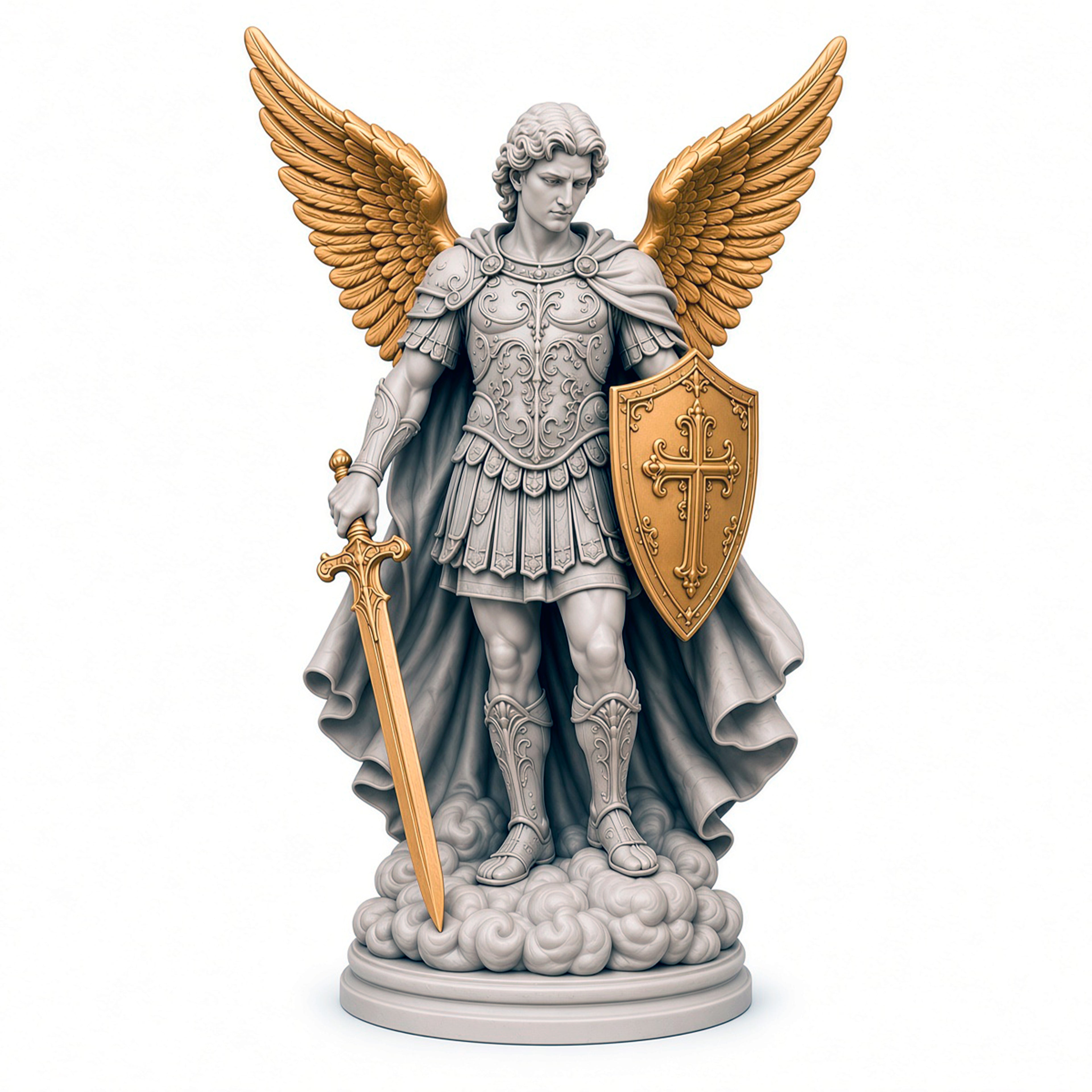 St. Michael the Archangel Statue - 3D Printed Religious Figurine with Golden Wings, Sword & Shield - Catholic Home Altar Decor (6 inch)