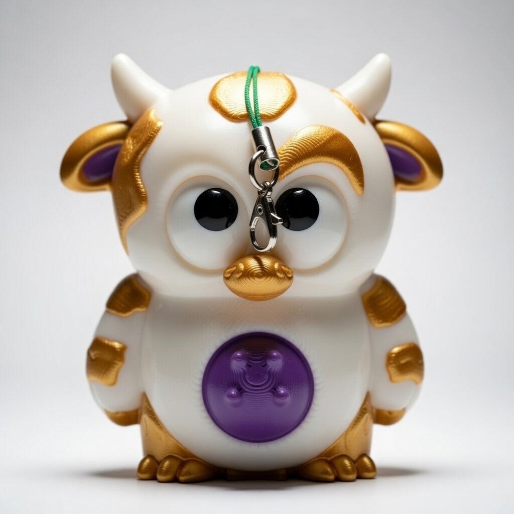 "Golden Cow Keychain Charm - Cute 3D Printed Collectible"