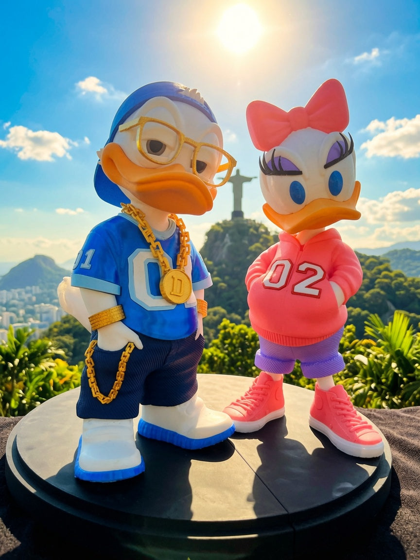 "Bling" Style Duck Couple Collectible Set – Hip-Hop Style Figurines 3D Printed in PLA – Pack of 1 Set