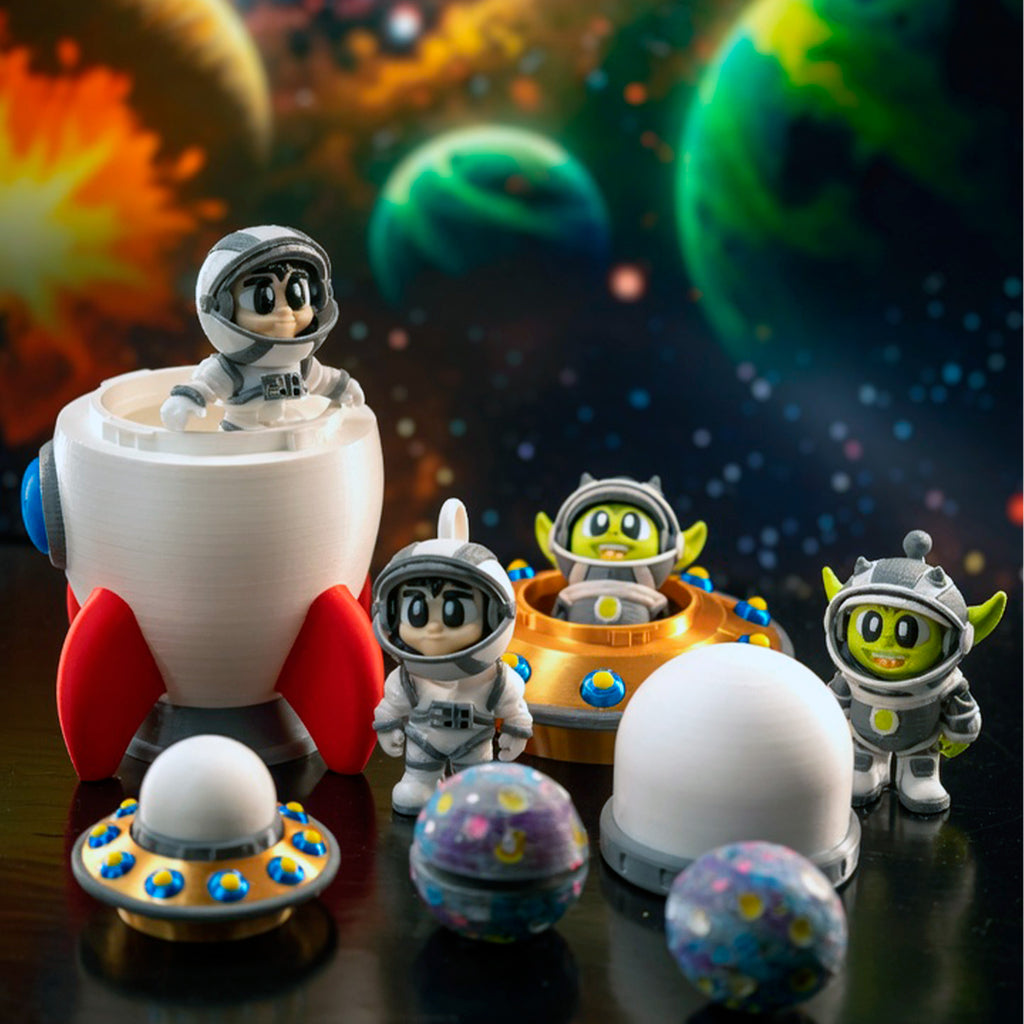 Space Adventure 3D Printed Rocket Kit with Astronauts, UFO & Aliens