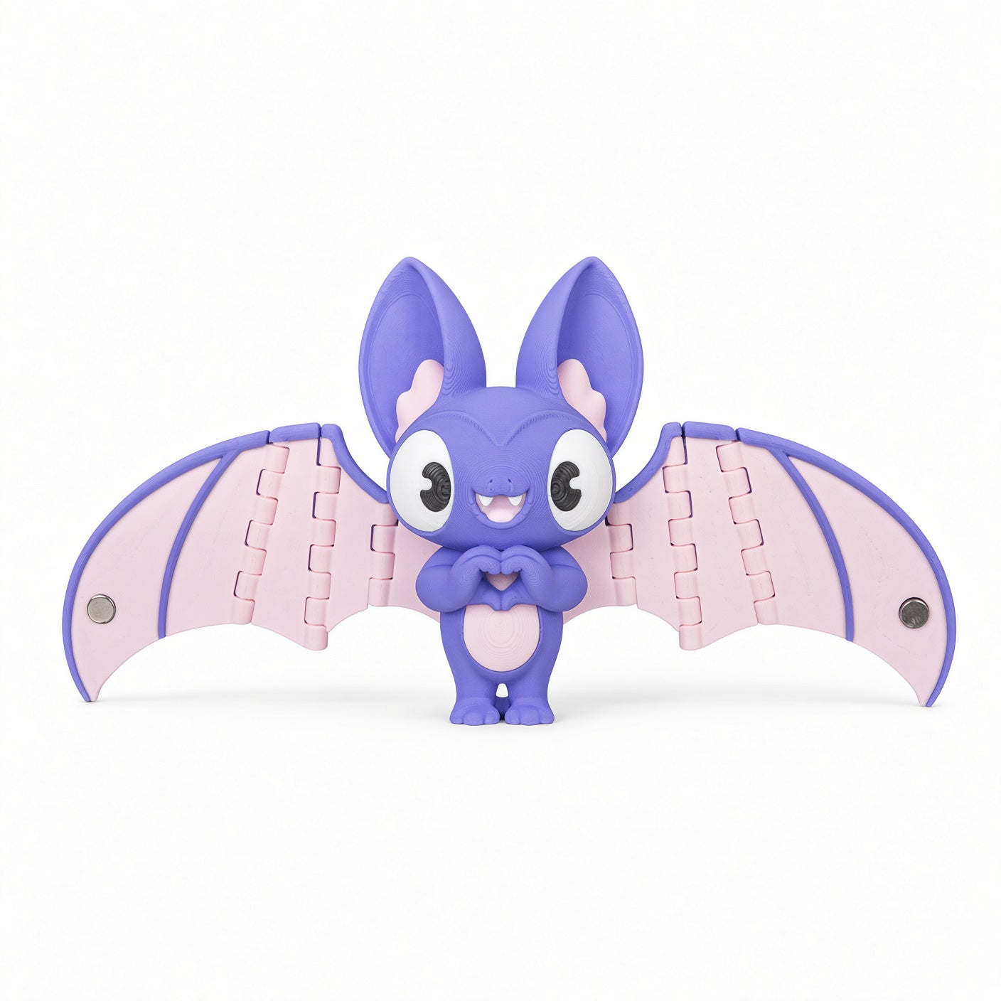 Cute Purple Bat Keychain 3D Printed – Kawaii Heart Hands Articulated Pink Wings – Halloween Bag Charm Desk Decor Collectible Gift PLA