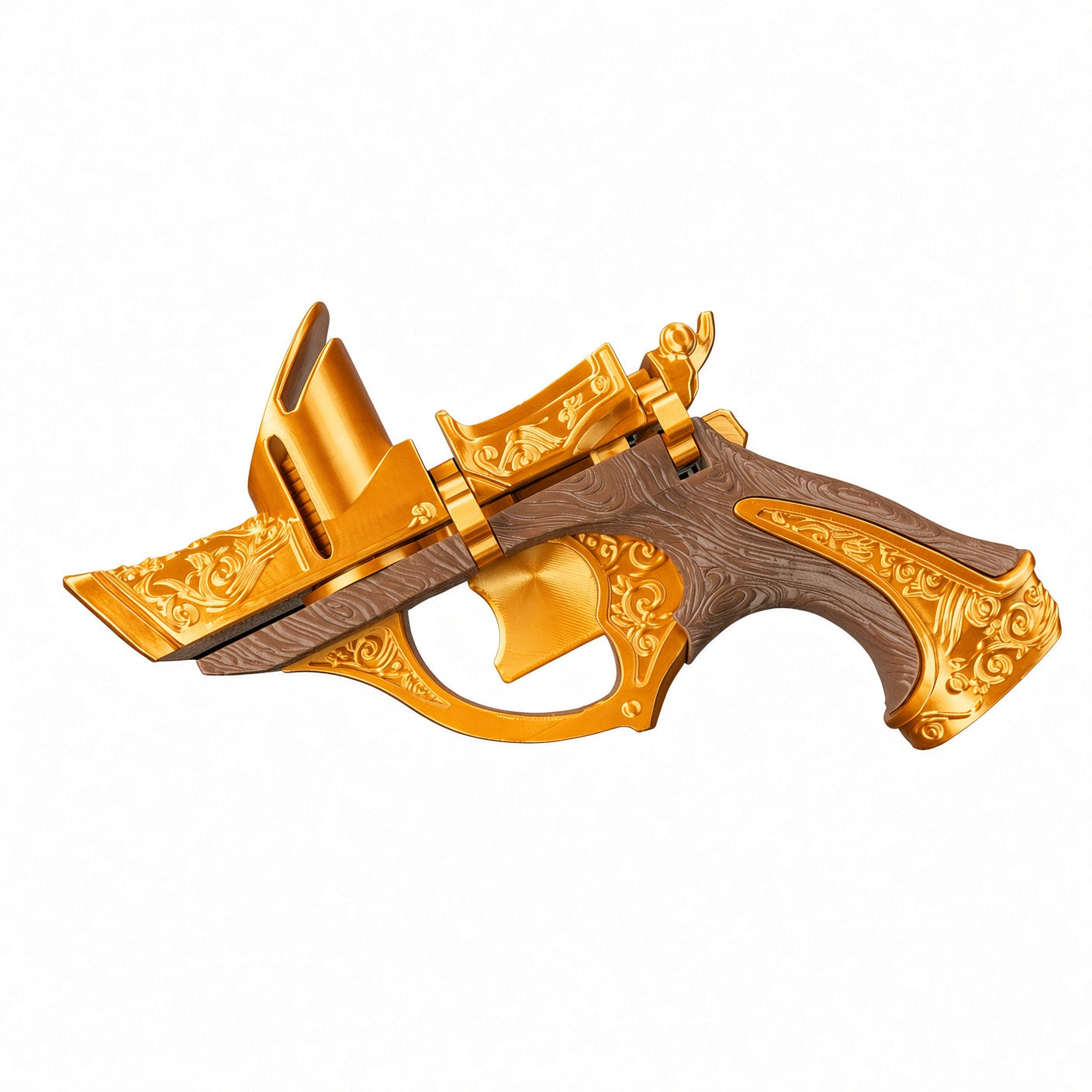 Printed Coin-Shooting Pistol – PLA Plastic Disc-Shooting Toy for Kids and Adults – Fun Accessory for Family Games (Ornate Gold Design)