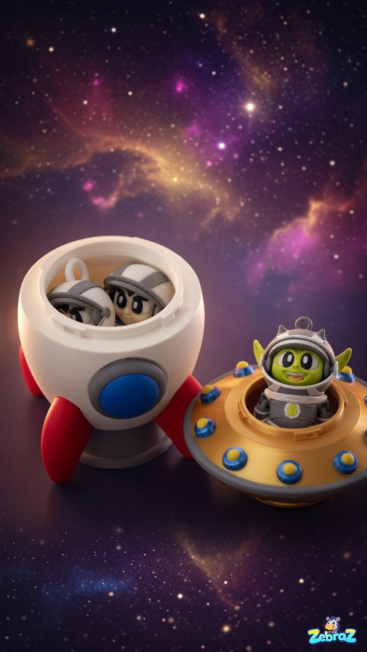 Space Adventure 3D Printed Rocket Kit with Astronauts, UFO & Aliens