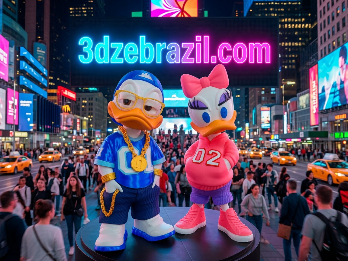 "Bling" Style Duck Couple Collectible Set – Hip-Hop Style Figurines 3D Printed in PLA – Pack of 1 Set
