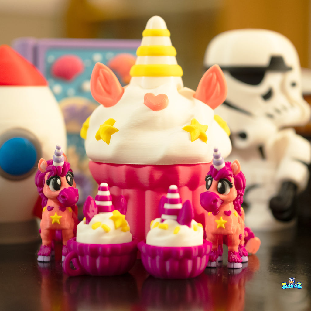Unicorn Cupcake Surprise - 3D Printed Playset with Unicorns & Click-Click Toy
