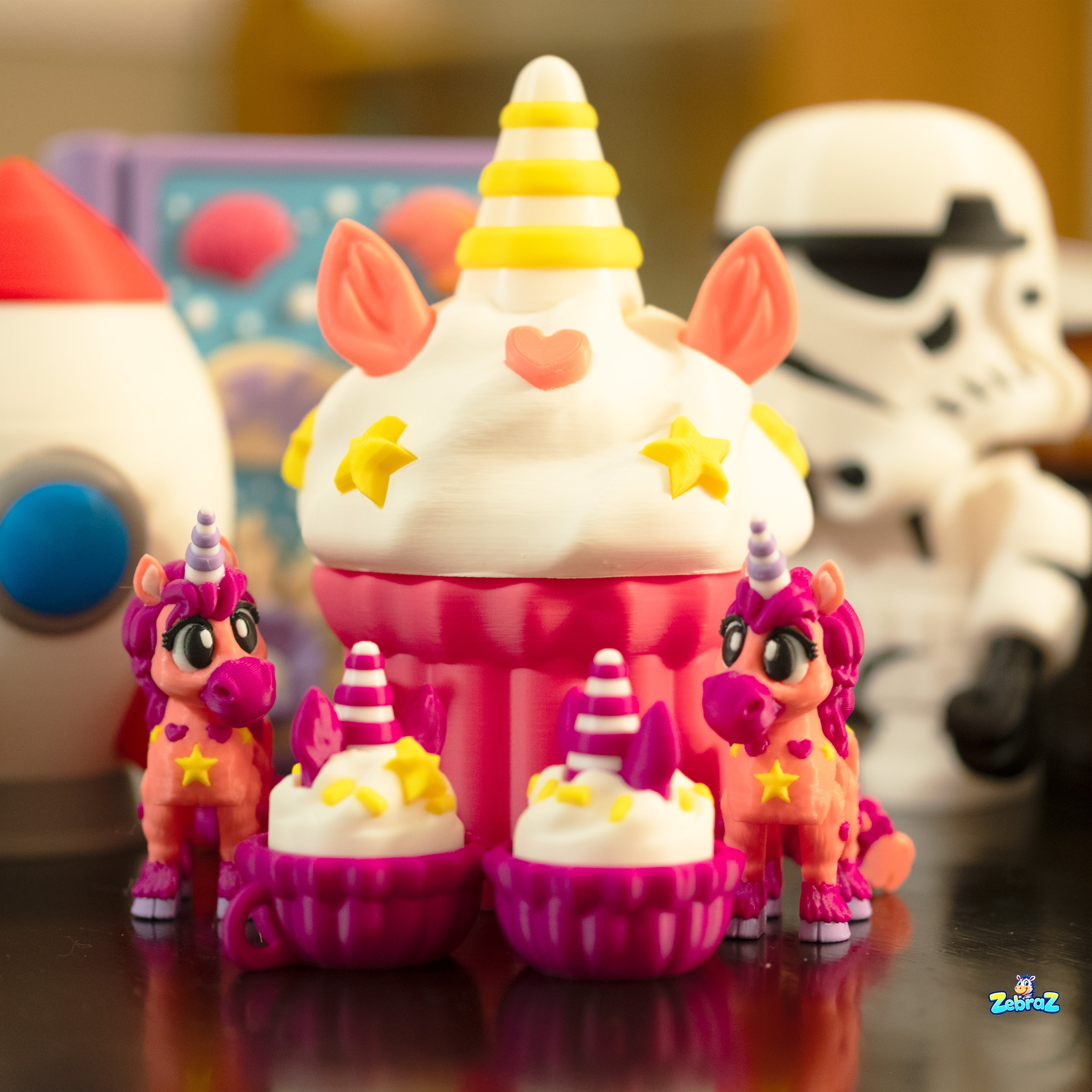 Unicorn Cupcake Surprise - 3D Printed Playset with Unicorns & Click-Click Toy