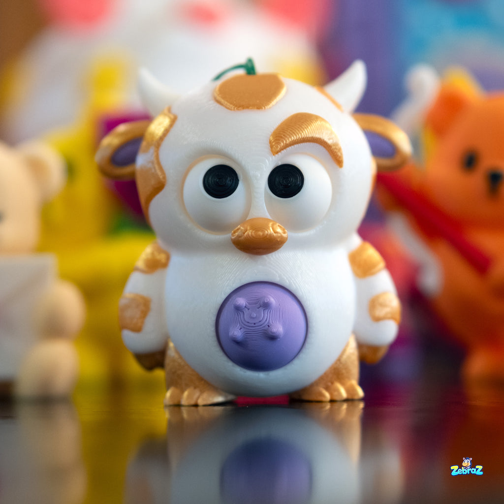 "Golden Cow Keychain Charm - Cute 3D Printed Collectible"