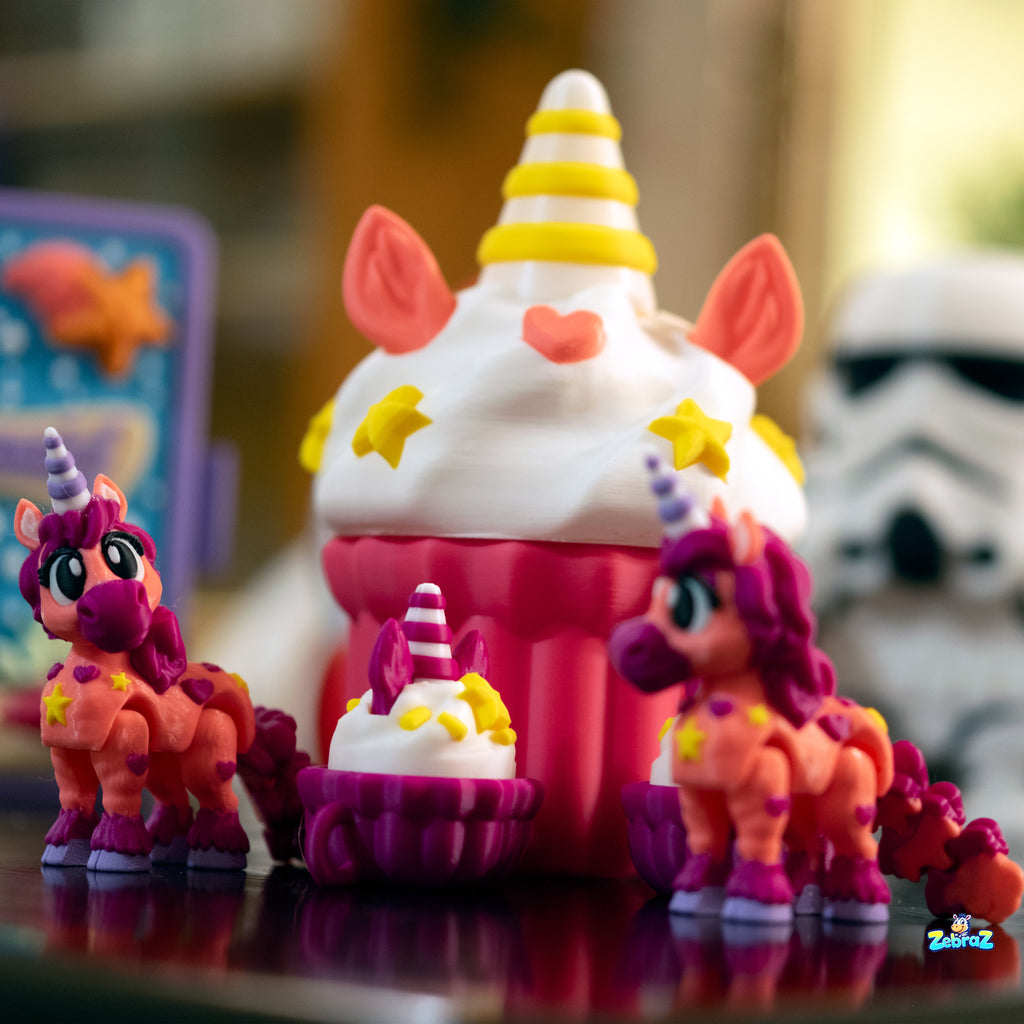 Unicorn Cupcake Surprise - 3D Printed Playset with Unicorns & Click-Click Toy