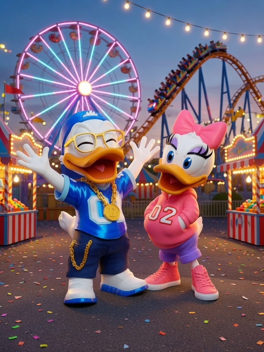 "Bling" Style Duck Couple Collectible Set – Hip-Hop Style Figurines 3D Printed in PLA – Pack of 1 Set