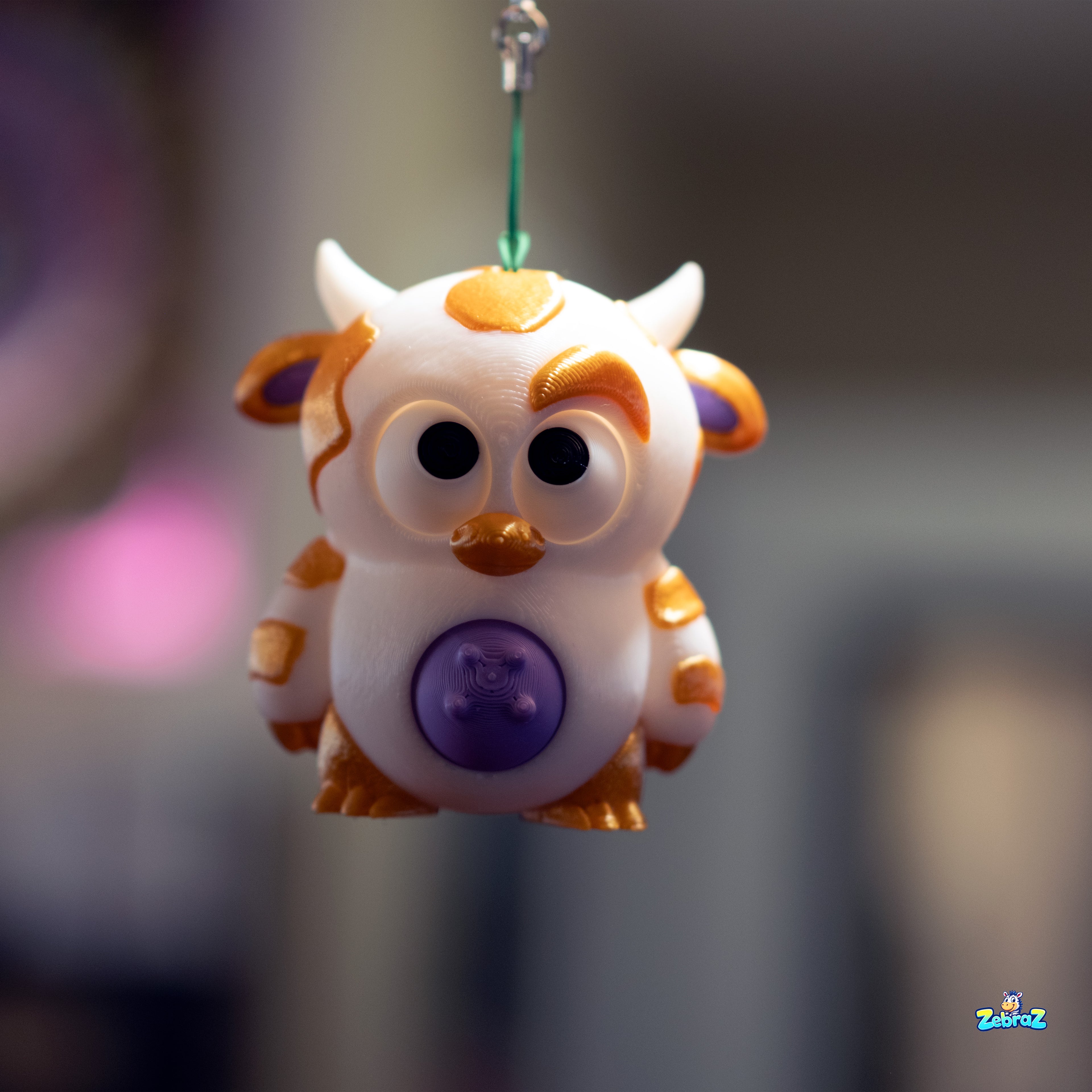 "Golden Cow Keychain Charm - Cute 3D Printed Collectible"