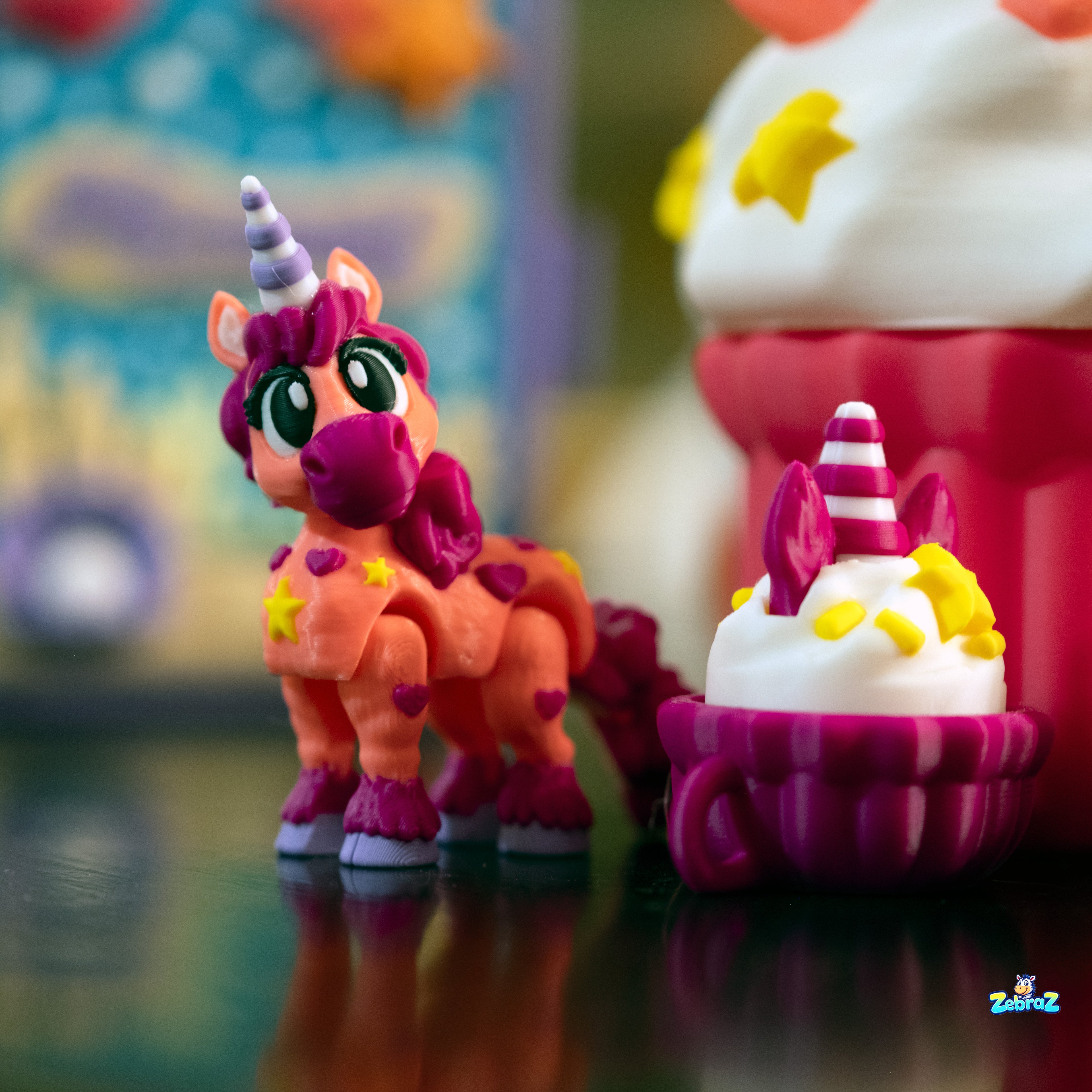 Unicorn Cupcake Surprise - 3D Printed Playset with Unicorns & Click-Click Toy