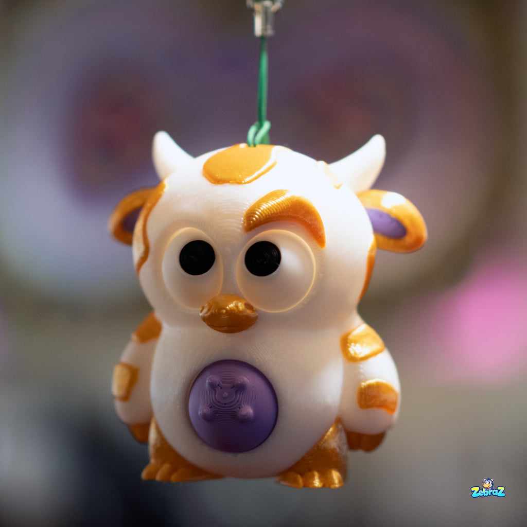 "Golden Cow Keychain Charm - Cute 3D Printed Collectible"