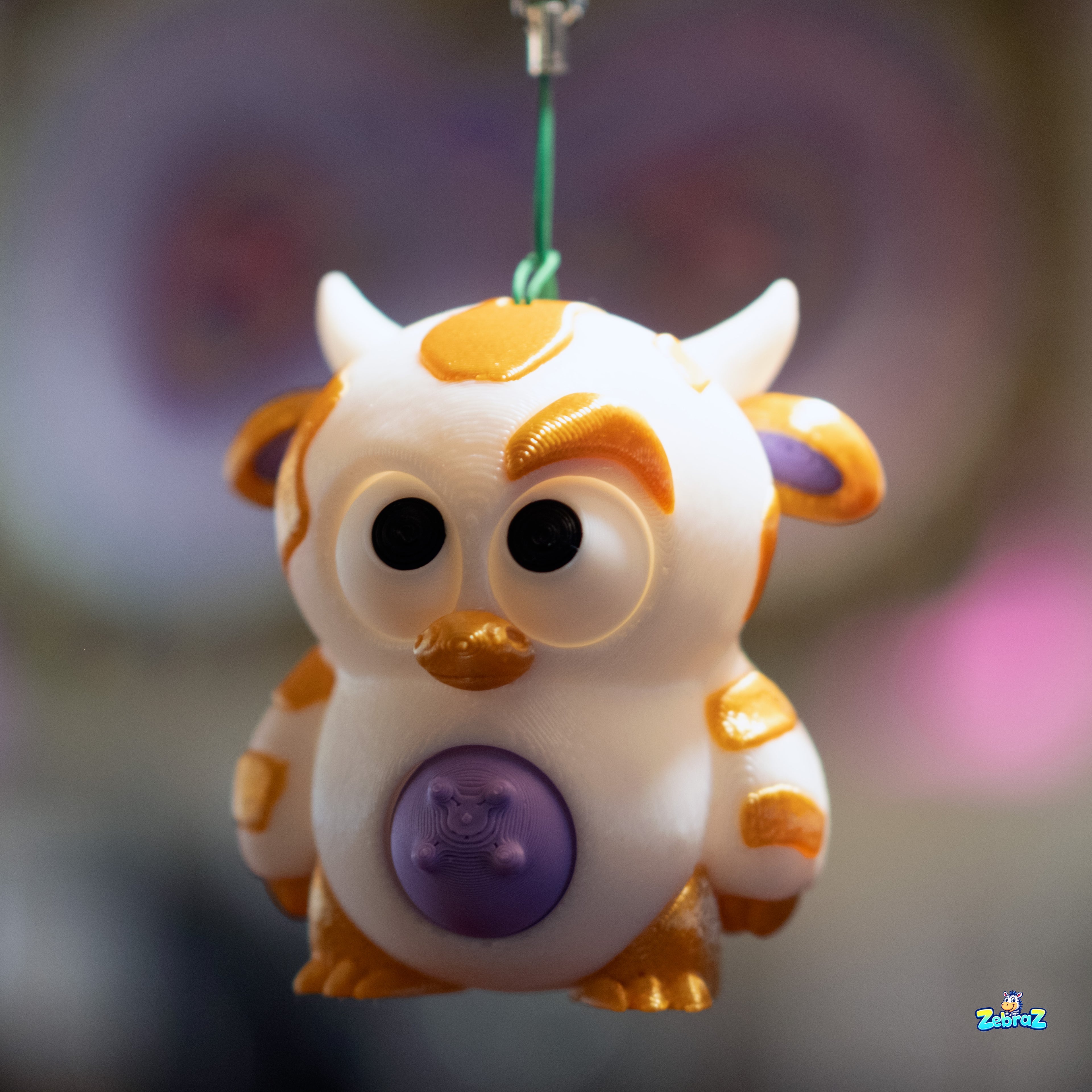 "Golden Cow Keychain Charm - Cute 3D Printed Collectible"