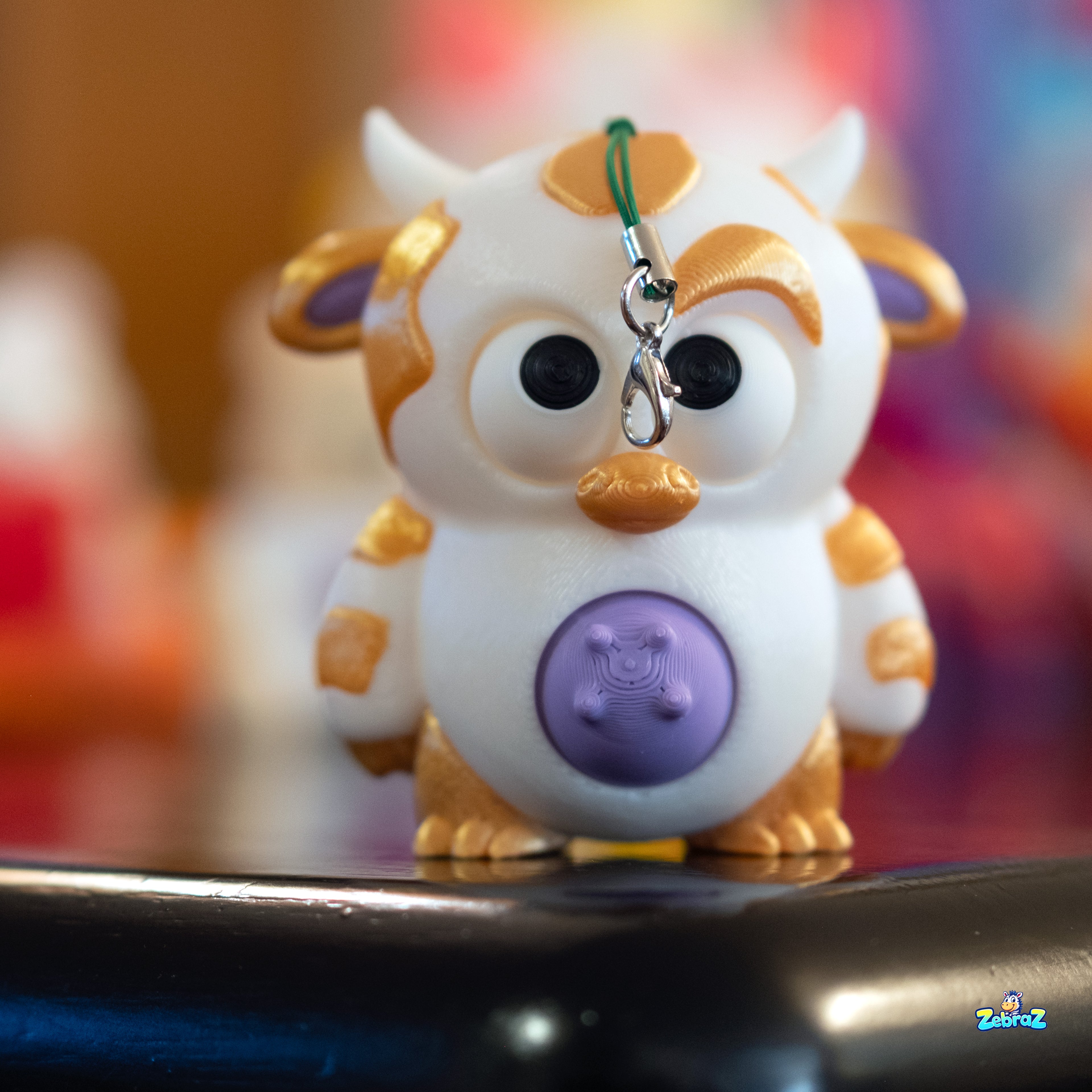 "Golden Cow Keychain Charm - Cute 3D Printed Collectible"