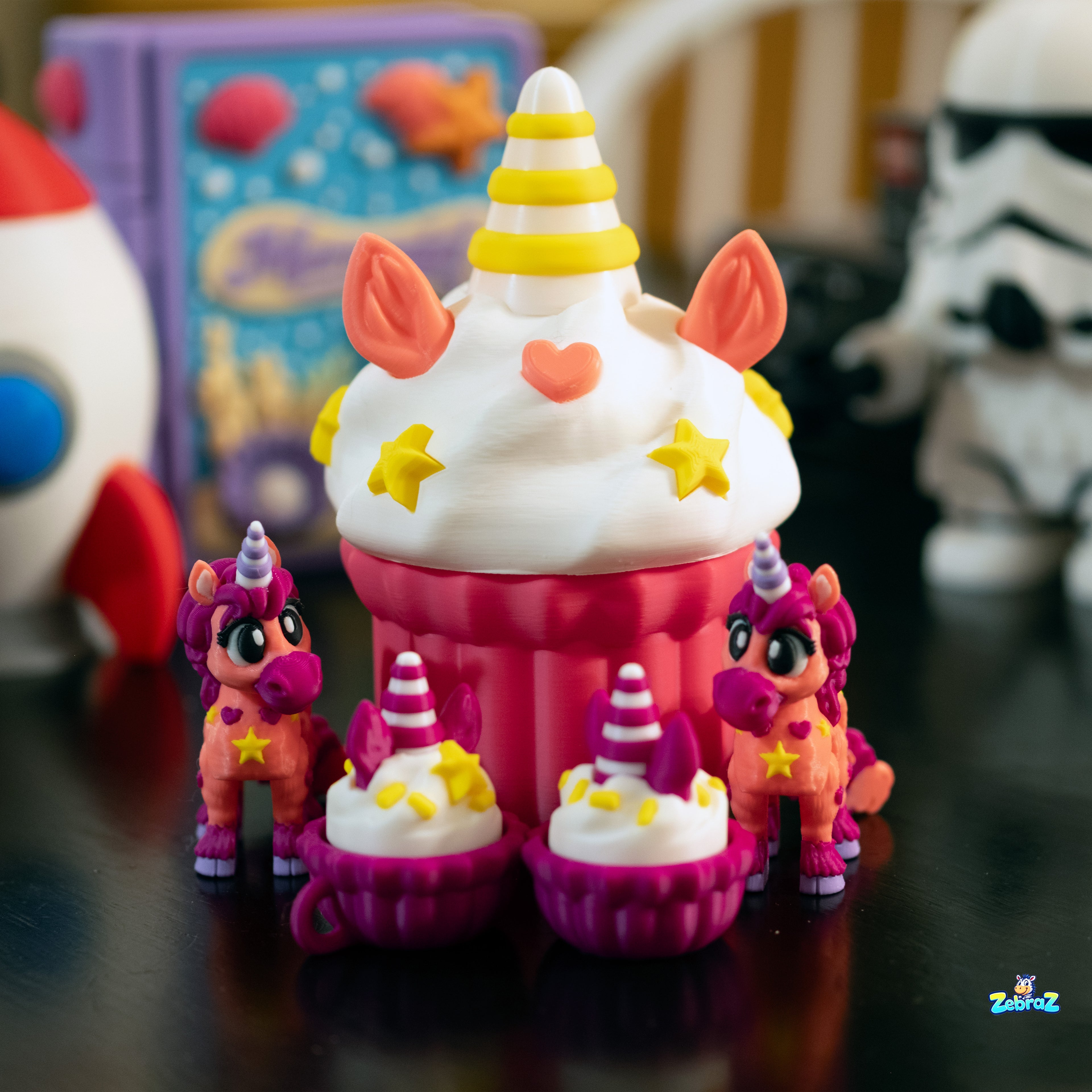 Unicorn Cupcake Surprise - 3D Printed Playset with Unicorns & Click-Click Toy