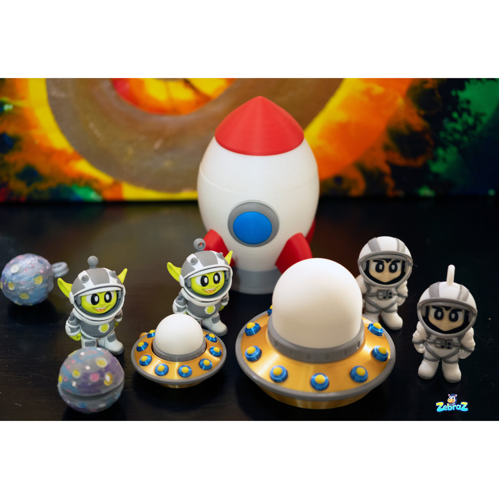 Space Adventure 3D Printed Rocket Kit with Astronauts, UFO & Aliens