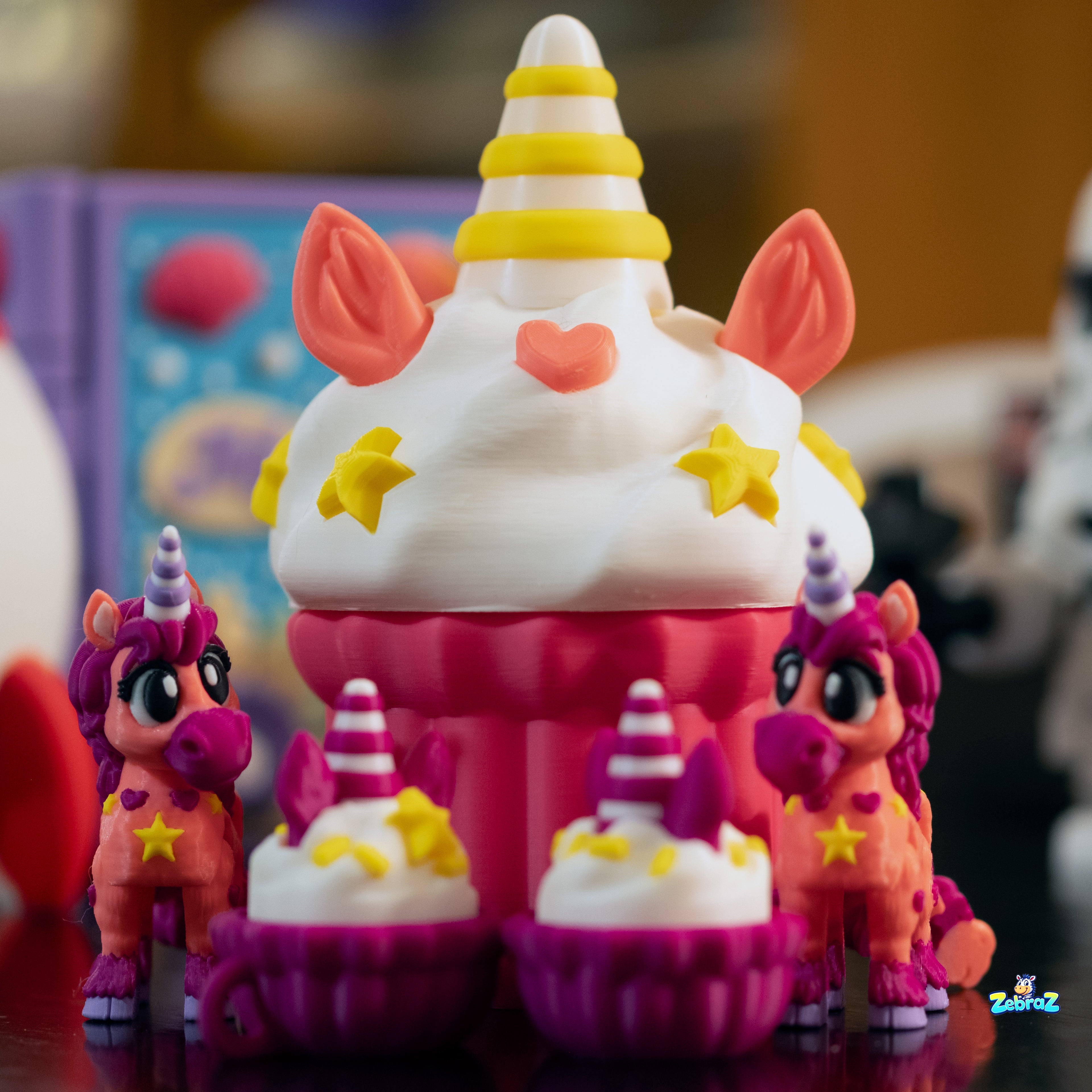 Unicorn Cupcake Surprise - 3D Printed Playset with Unicorns & Click-Click Toy