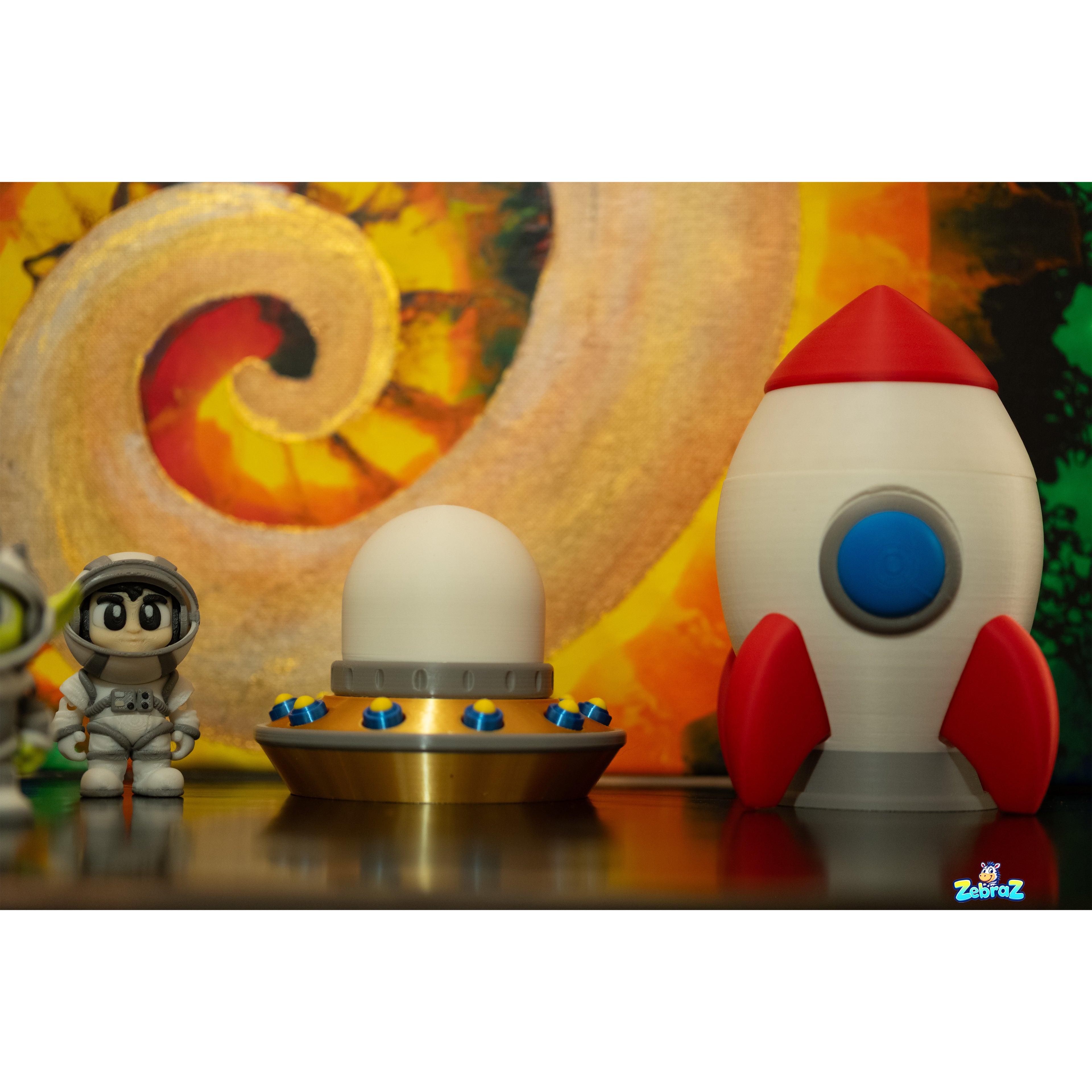 Space Adventure 3D Printed Rocket Kit with Astronauts, UFO & Aliens