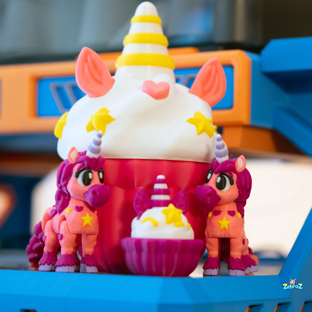 Unicorn Cupcake Surprise - 3D Printed Playset with Unicorns & Click-Click Toy