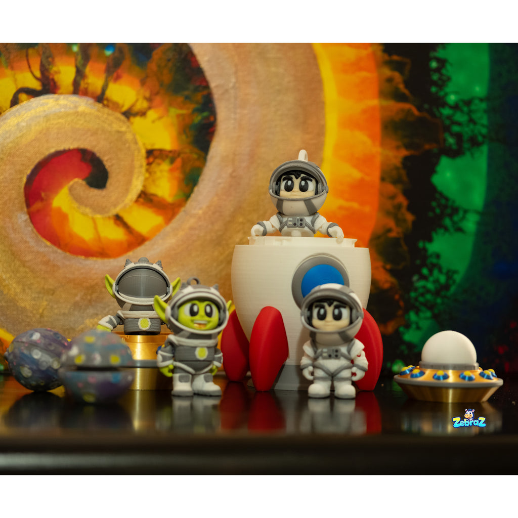 Space Adventure 3D Printed Rocket Kit with Astronauts, UFO & Aliens