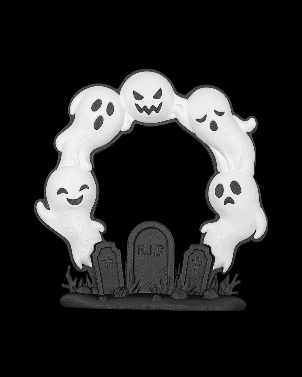 Cute Halloween Ghost Door Wreath – RIP Graveyard with 5 Ghosts