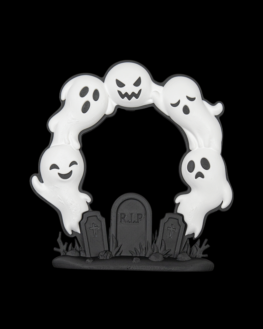 Cute Halloween Ghost Door Wreath – RIP Graveyard with 5 Ghosts