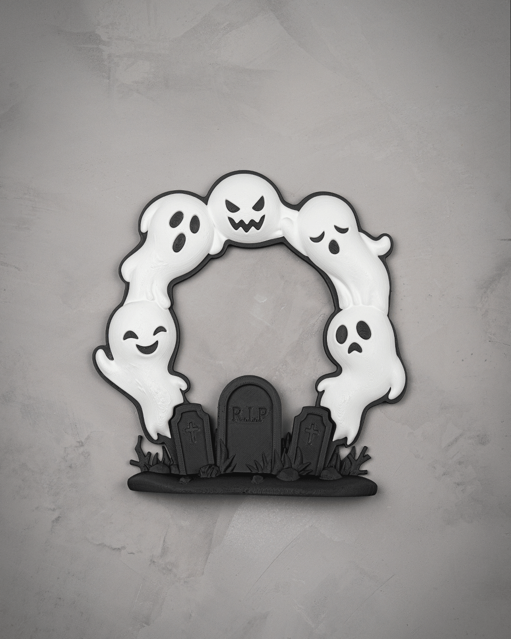 Cute Halloween Ghost Door Wreath – RIP Graveyard with 5 Ghosts
