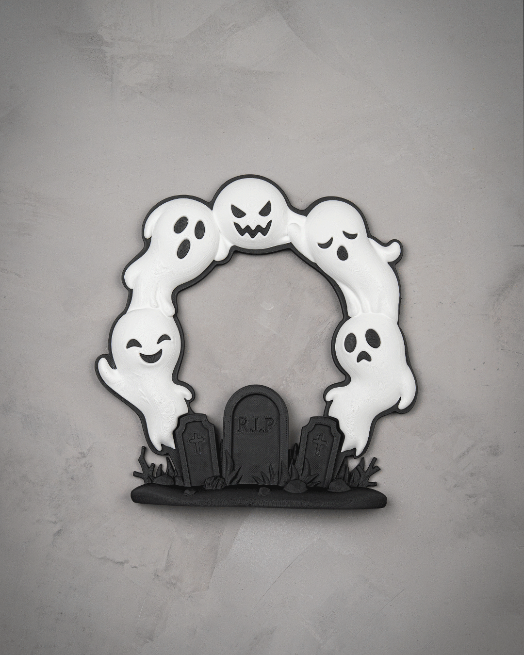 Cute Halloween Ghost Door Wreath – RIP Graveyard with 5 Ghosts
