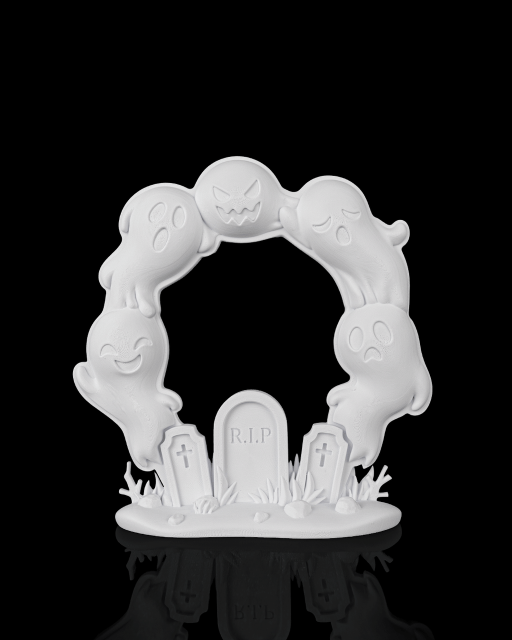 Cute Halloween Ghost Door Wreath – RIP Graveyard with 5 Ghosts