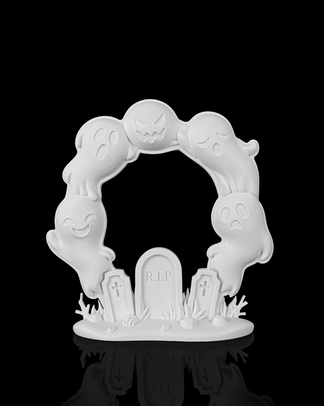 Cute Halloween Ghost Door Wreath – RIP Graveyard with 5 Ghosts