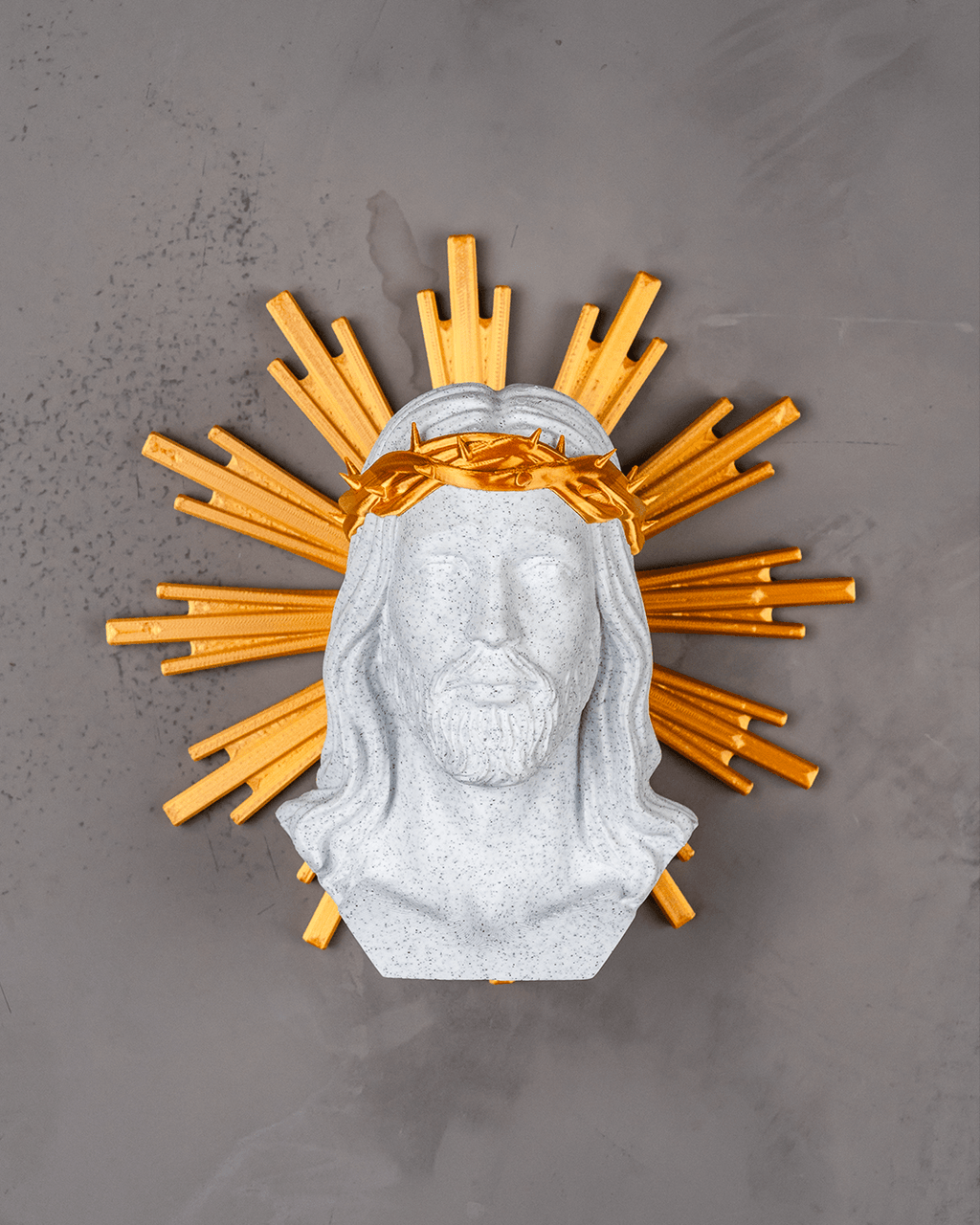 Jesus Christ Bust with Golden Crown of Thorns & Radiant Halo – Marble Finish Religious Sculpture - Pack Of 01