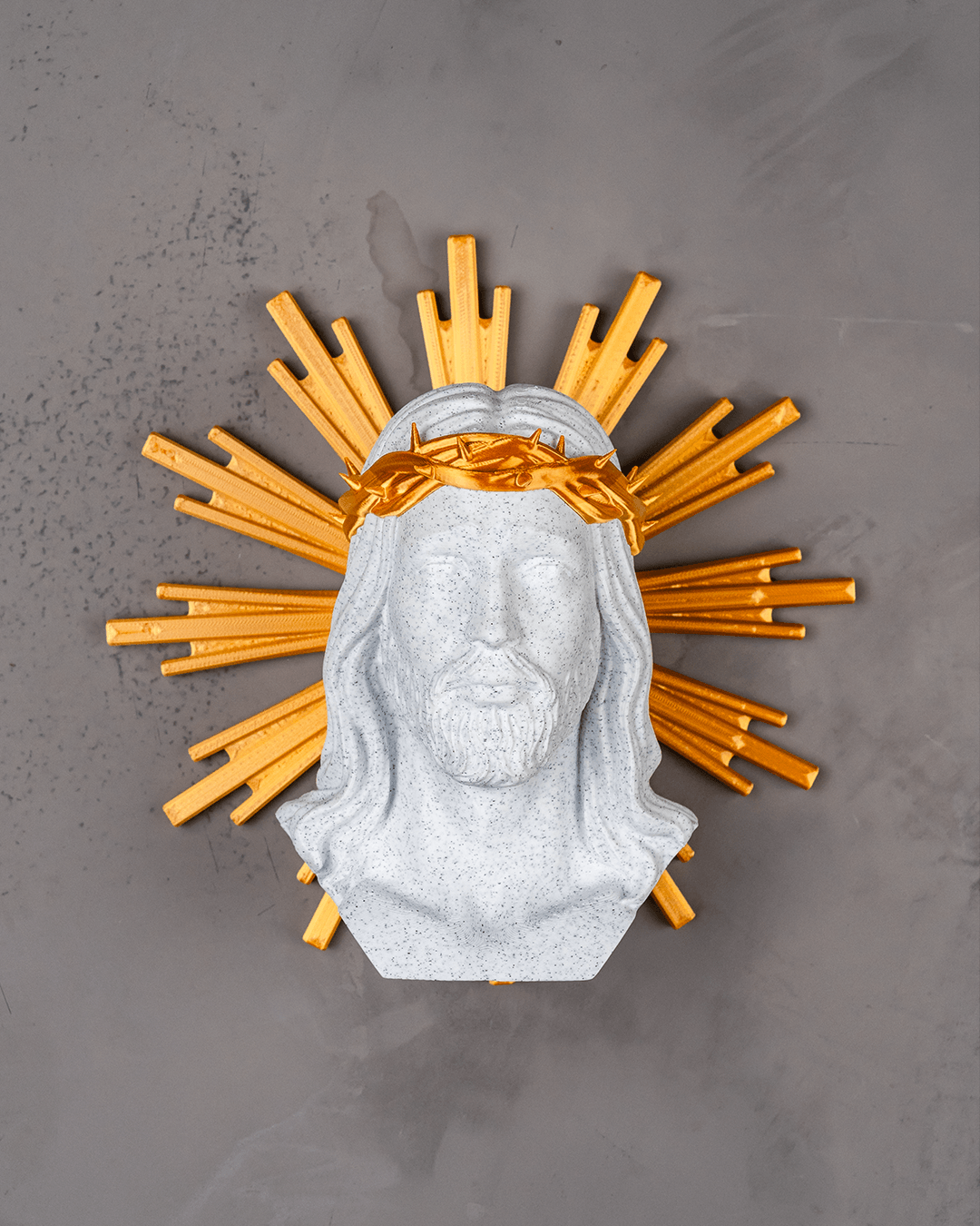 Jesus Christ Bust with Golden Crown of Thorns & Radiant Halo – Marble Finish Religious Sculpture - Pack Of 01