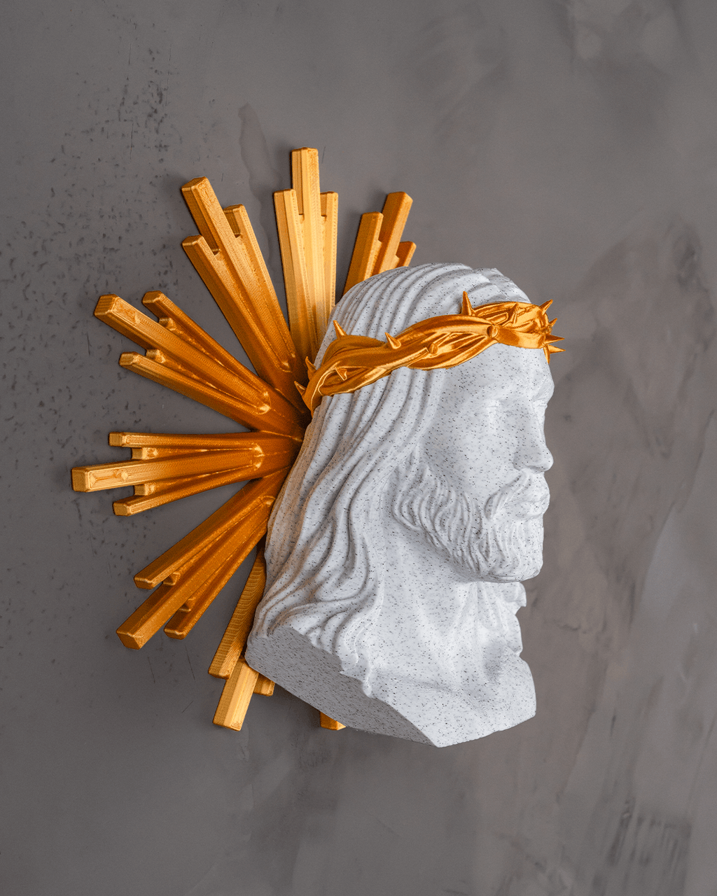 Jesus Christ Bust with Golden Crown of Thorns & Radiant Halo – Marble Finish Religious Sculpture - Pack Of 01