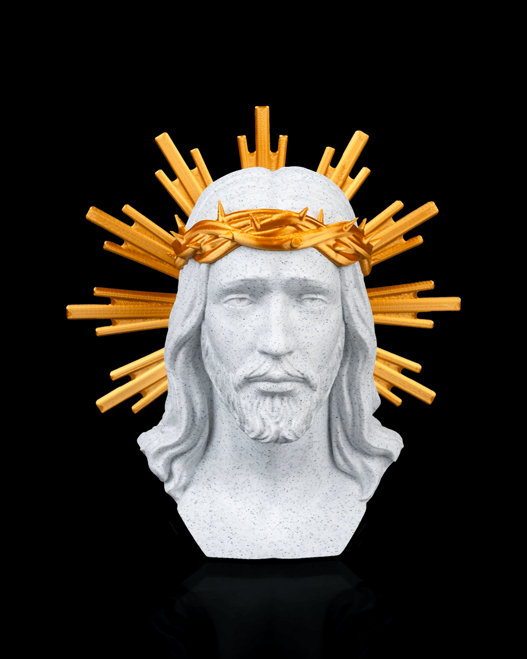Jesus Christ Bust with Golden Crown of Thorns & Radiant Halo – Marble Finish Religious Sculpture - Pack Of 01