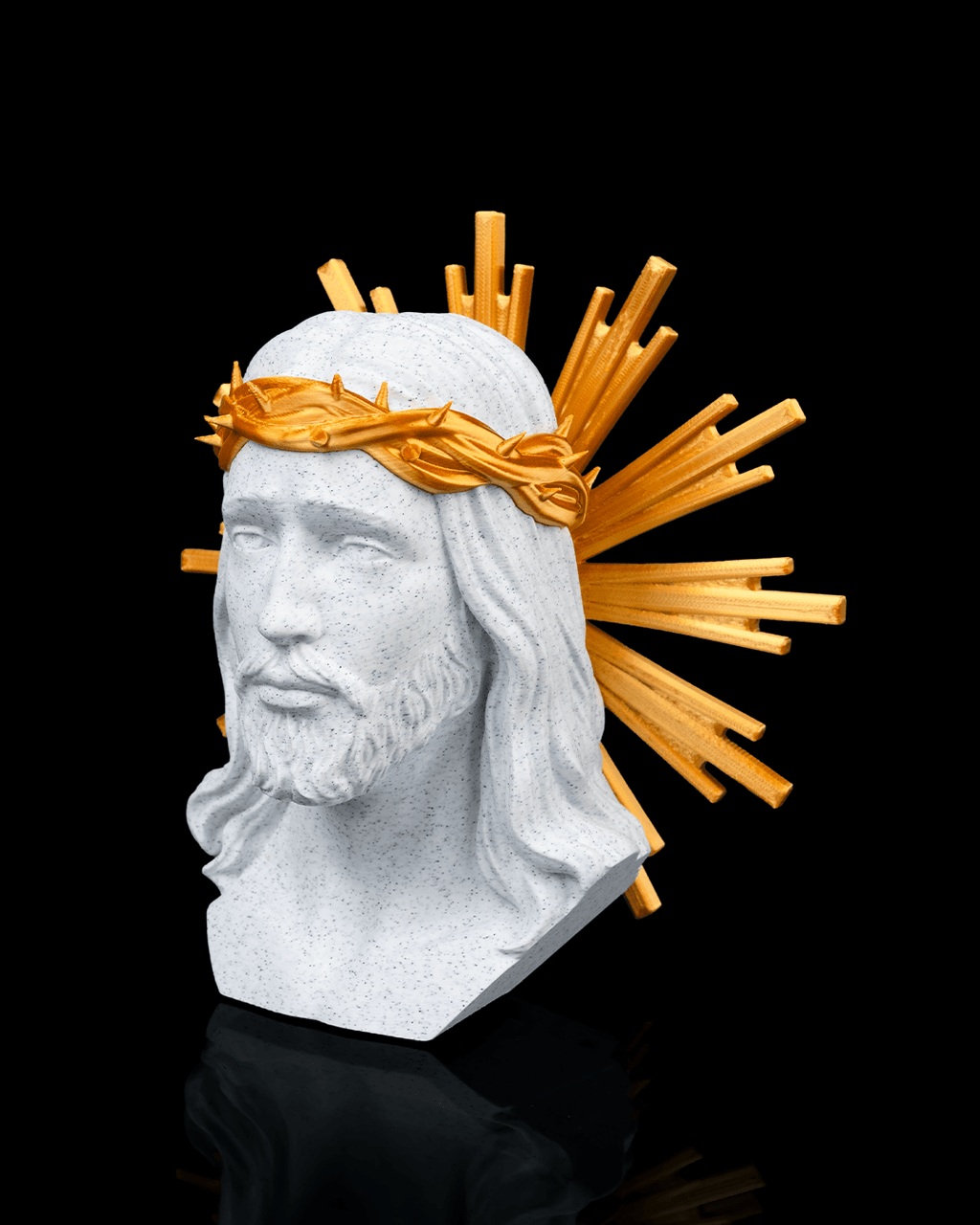 Jesus Christ Bust with Golden Crown of Thorns & Radiant Halo – Marble Finish Religious Sculpture - Pack Of 01