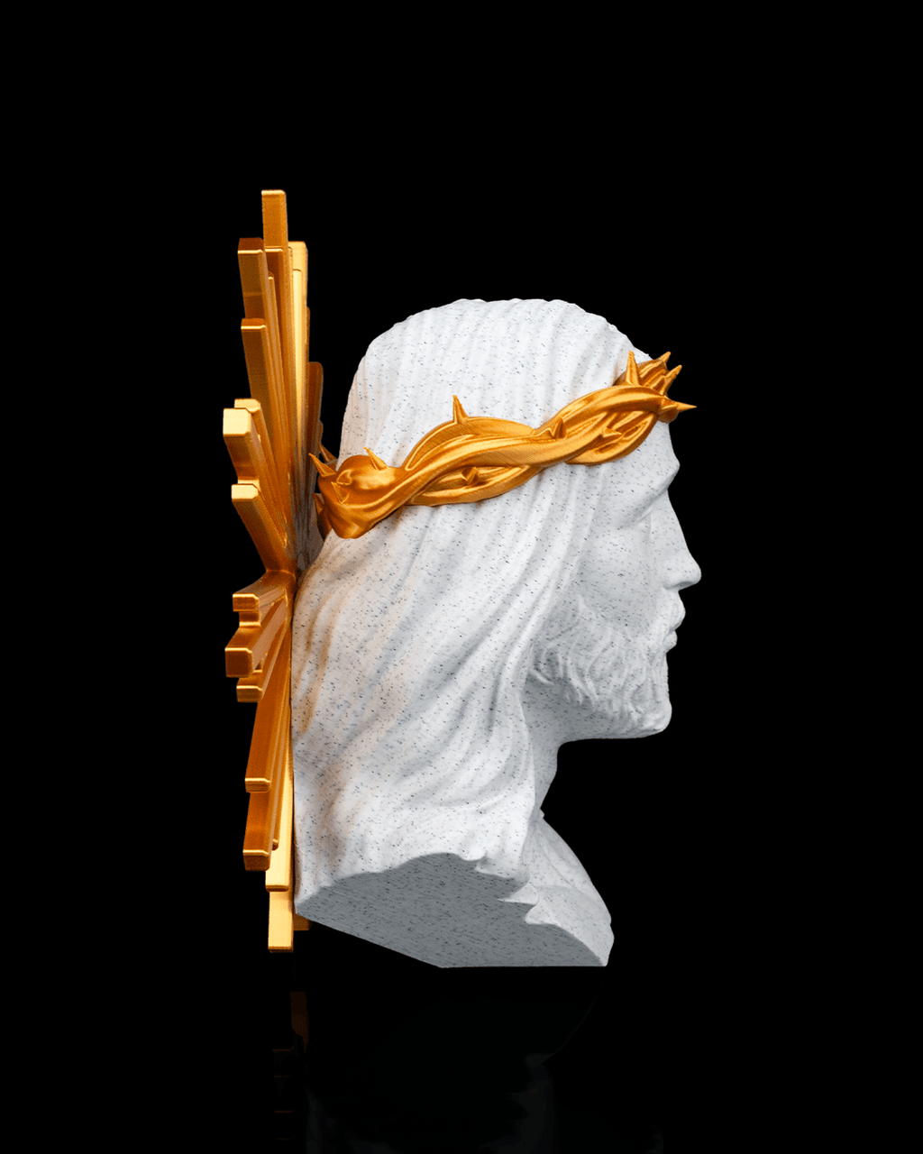 Jesus Christ Bust with Golden Crown of Thorns & Radiant Halo – Marble Finish Religious Sculpture - Pack Of 01