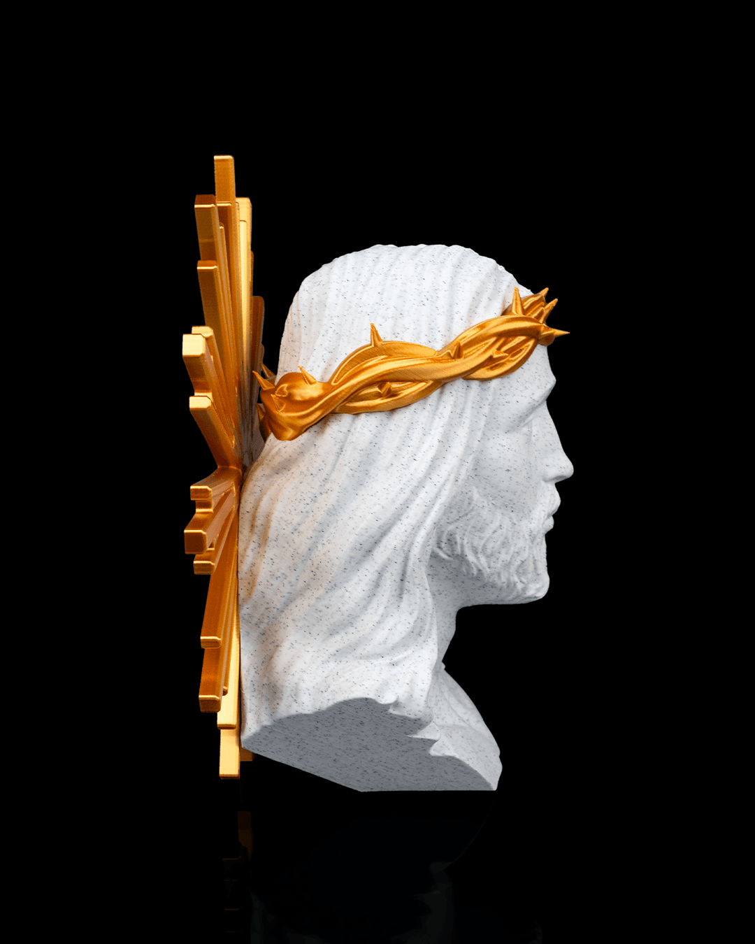 Jesus Christ Bust with Golden Crown of Thorns & Radiant Halo – Marble Finish Religious Sculpture - Pack Of 01
