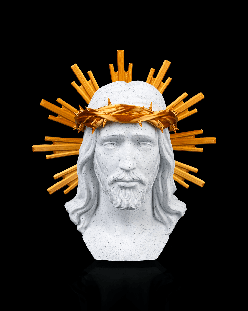Jesus Christ Bust with Golden Crown of Thorns & Radiant Halo – Marble Finish Religious Sculpture - Pack Of 01