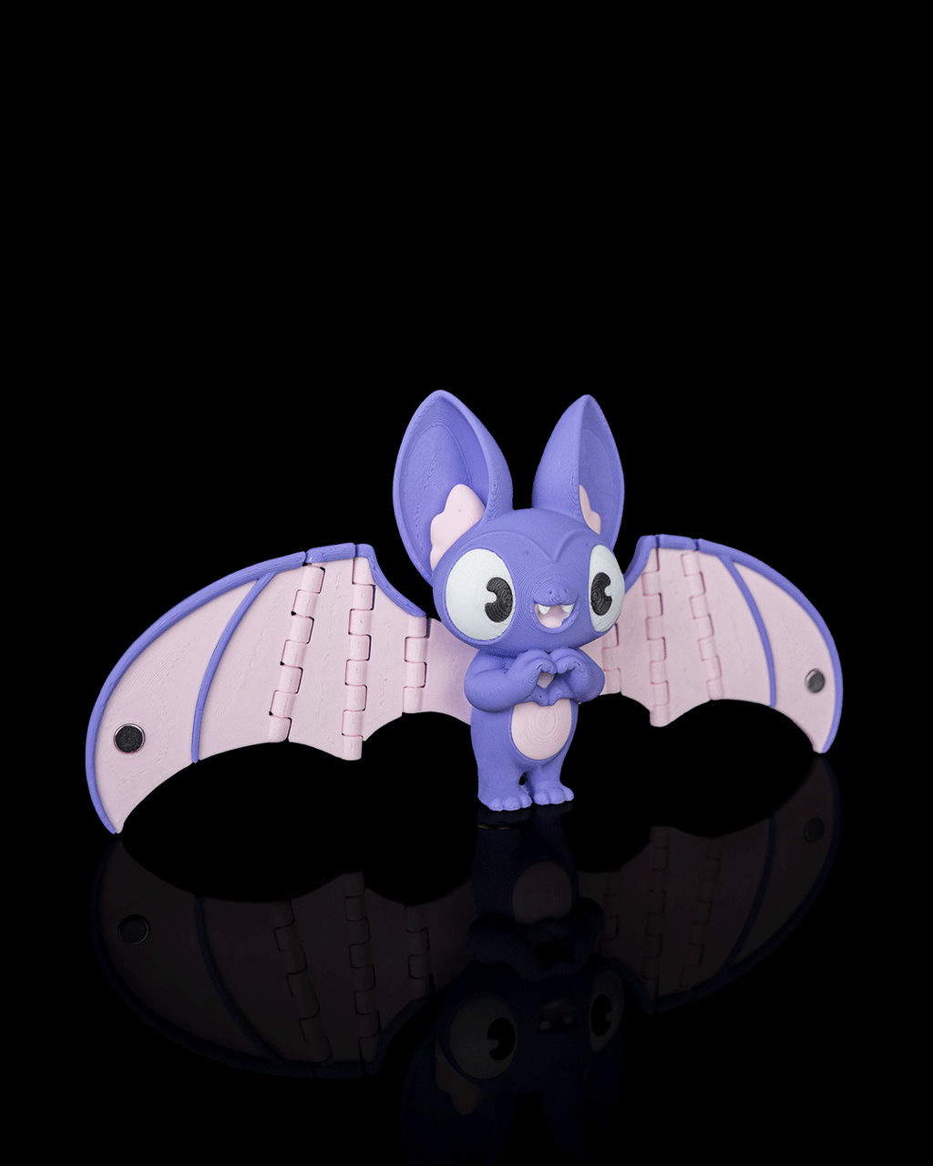 Cute Purple Bat Keychain 3D Printed – Kawaii Heart Hands Articulated Pink Wings – Halloween Bag Charm Desk Decor Collectible Gift PLA