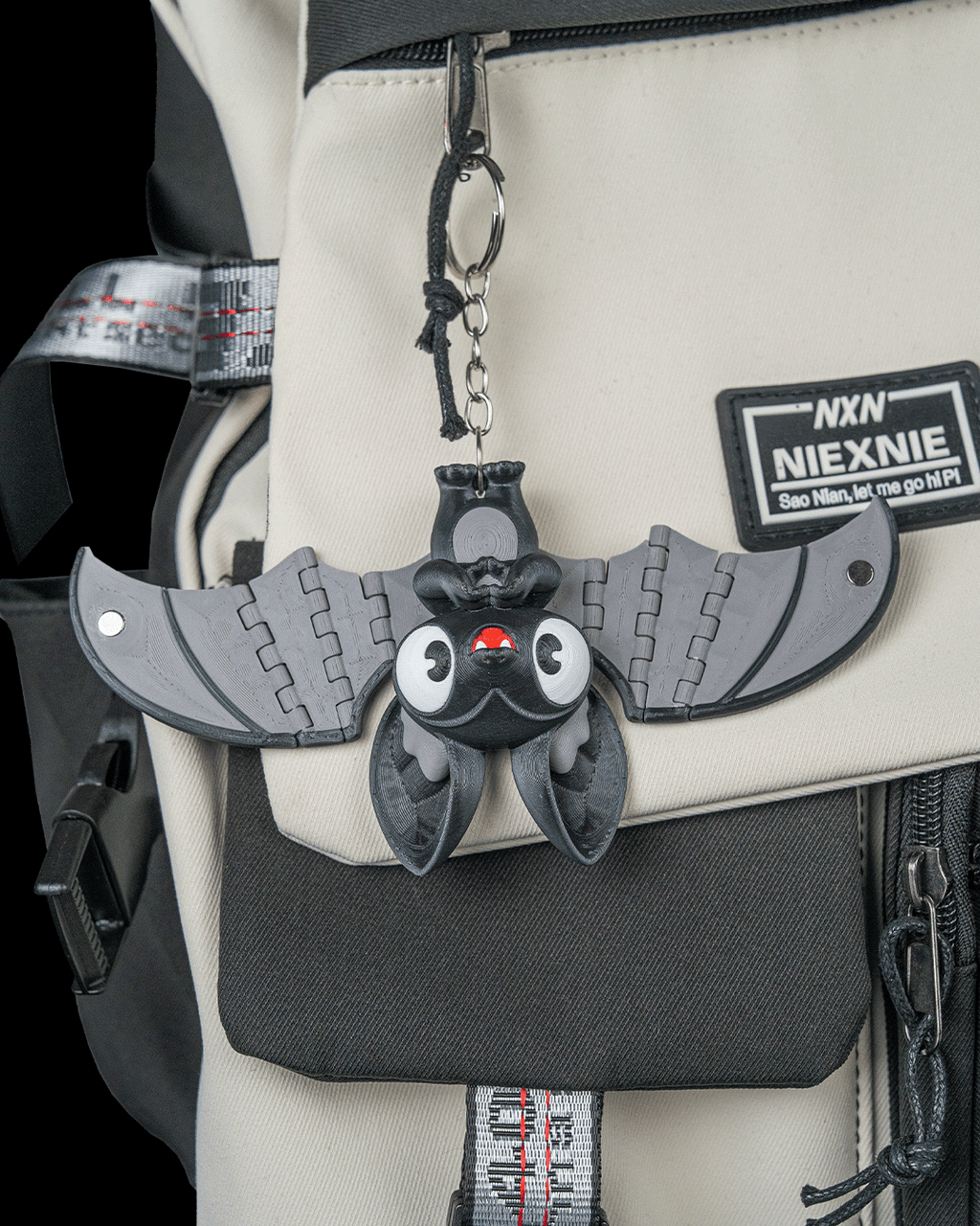 Cute Purple Bat Keychain 3D Printed – Kawaii Heart Hands Articulated Pink Wings – Halloween Bag Charm Desk Decor Collectible Gift PLA