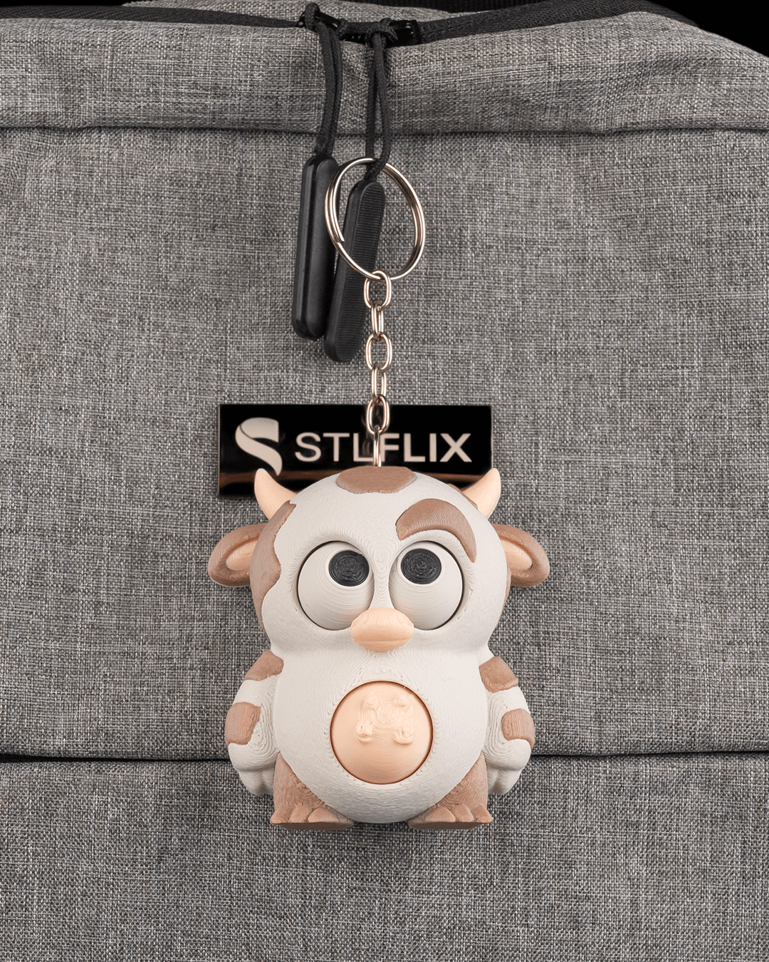 "Golden Cow Keychain Charm - Cute 3D Printed Collectible"