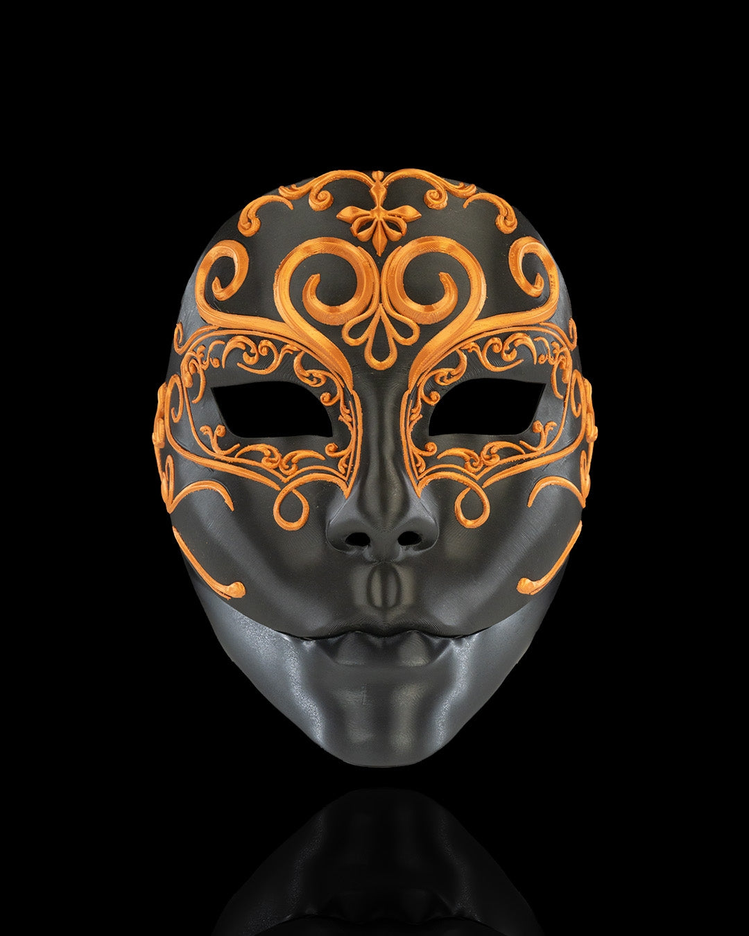 Printed Opulent Masquerade Halloween Mask - Black & Gold Gothic Full Face Mask with Fangs for Adults Costume Cosplay