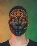 Printed Opulent Masquerade Halloween Mask - Black & Gold Gothic Full Face Mask with Fangs for Adults Costume Cosplay