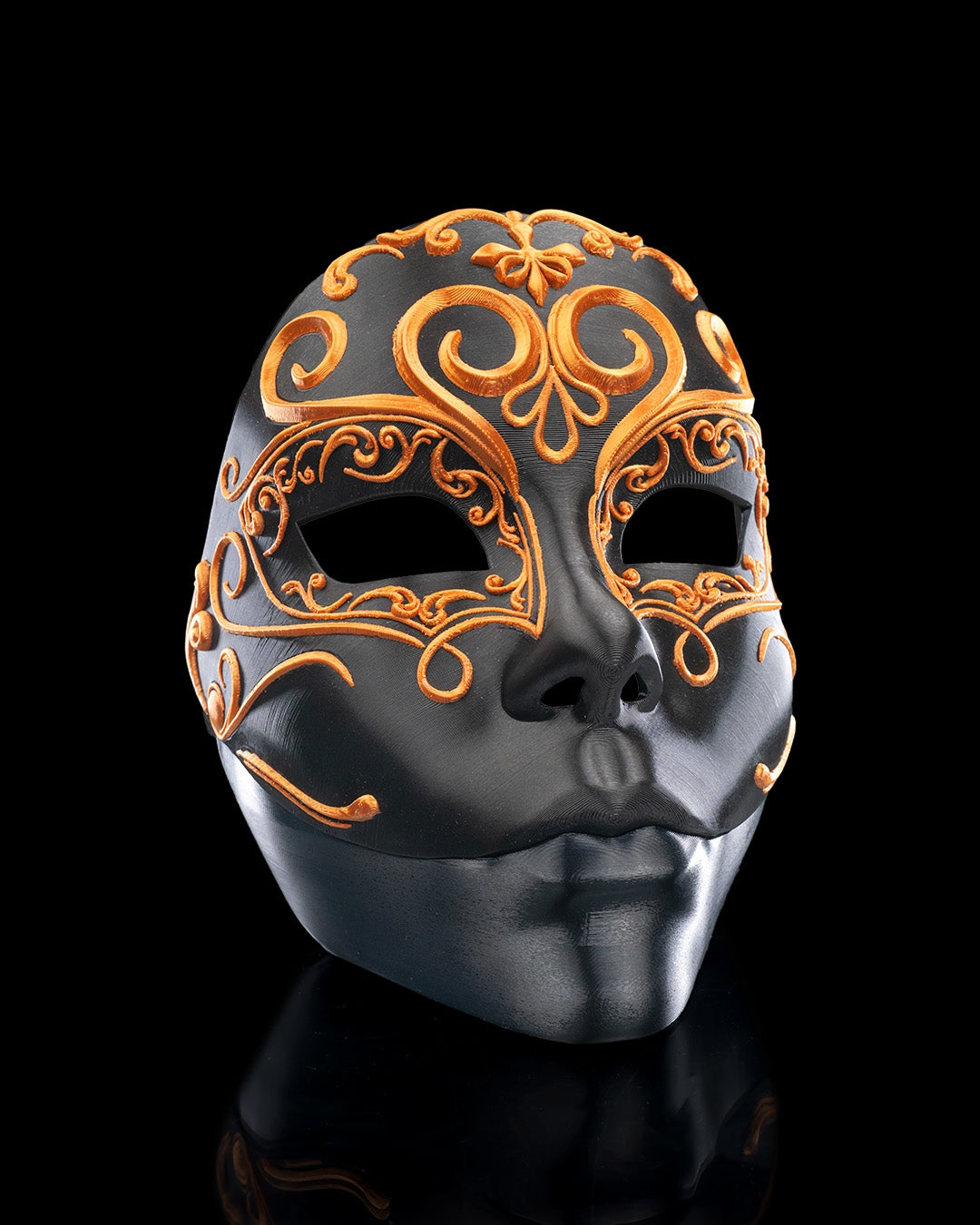 Printed Opulent Masquerade Halloween Mask - Black & Gold Gothic Full Face Mask with Fangs for Adults Costume Cosplay