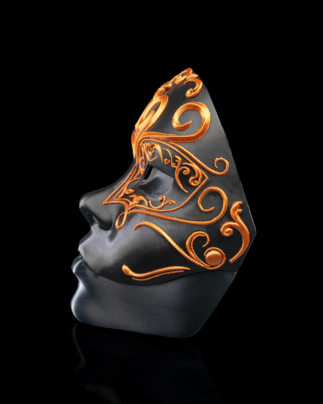 Printed Opulent Masquerade Halloween Mask - Black & Gold Gothic Full Face Mask with Fangs for Adults Costume Cosplay