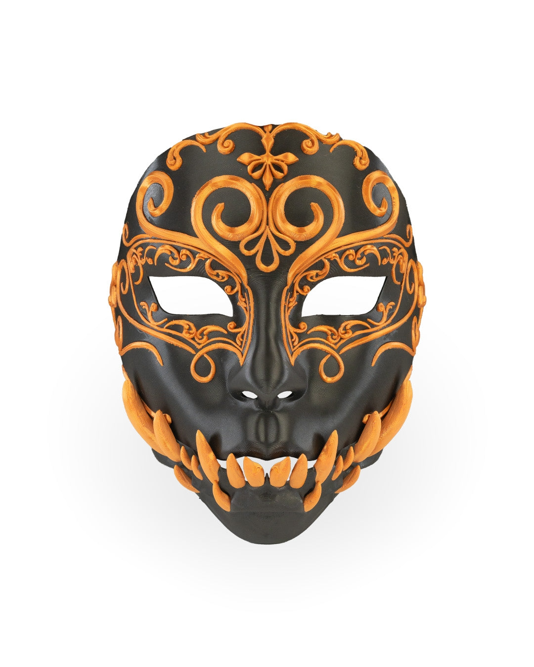 Printed Opulent Masquerade Halloween Mask - Black & Gold Gothic Full Face Mask with Fangs for Adults Costume Cosplay