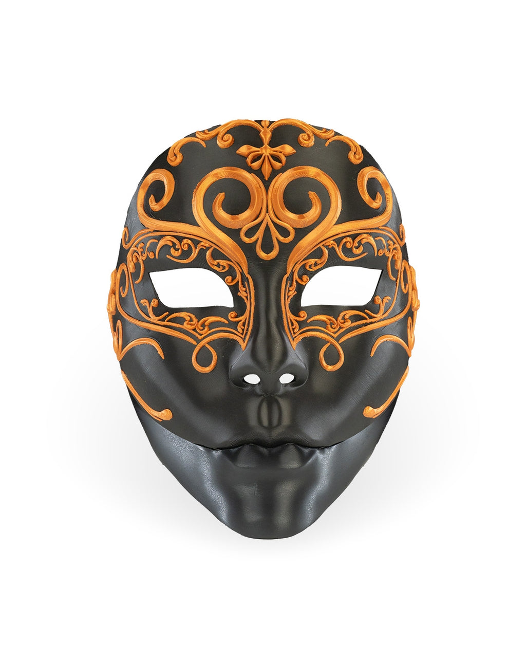 Printed Opulent Masquerade Halloween Mask - Black & Gold Gothic Full Face Mask with Fangs for Adults Costume Cosplay