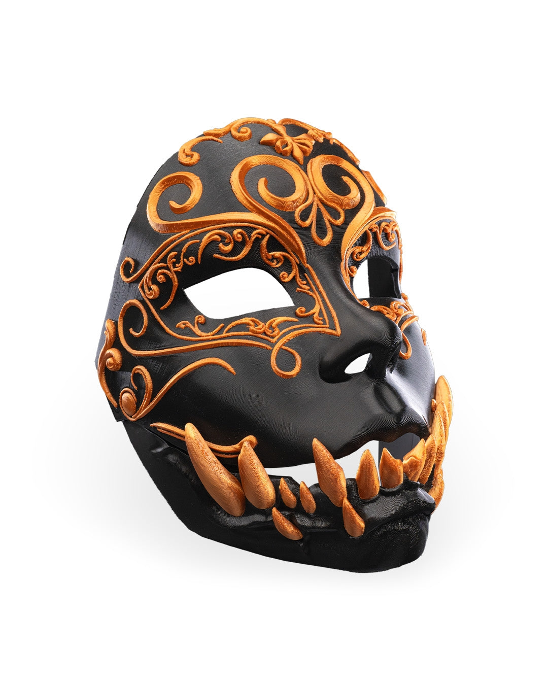 Printed Opulent Masquerade Halloween Mask - Black & Gold Gothic Full Face Mask with Fangs for Adults Costume Cosplay