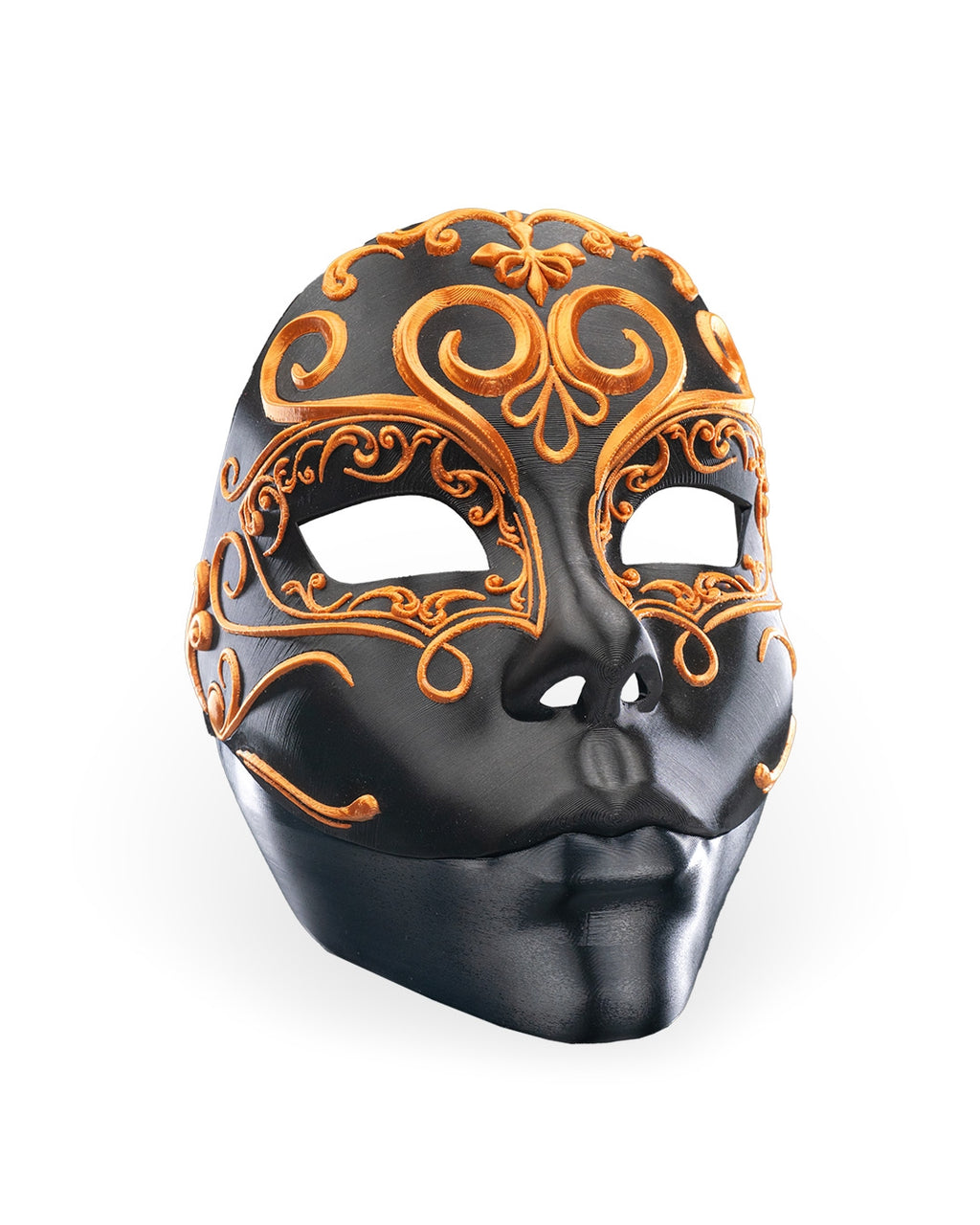 Printed Opulent Masquerade Halloween Mask - Black & Gold Gothic Full Face Mask with Fangs for Adults Costume Cosplay