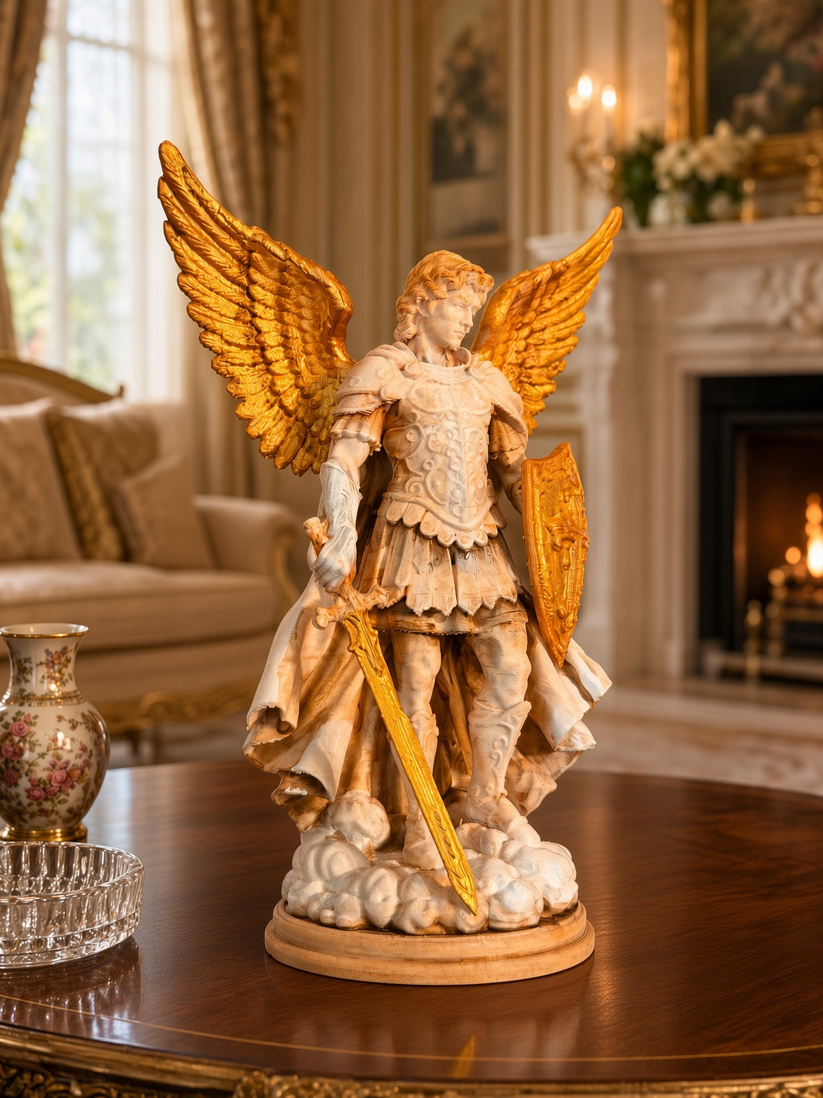 St. Michael the Archangel Statue – Hand-Painted 3D Printed Religious Figurine with Golden Wings, Sword & Shield – Catholic Home Altar Decor (6 inch) – Slight Color Variations Possible